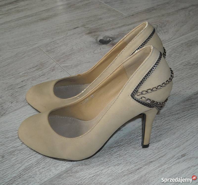 beżowe szpilki łańcuszki 38 lubelskie Lubartów sprzedam