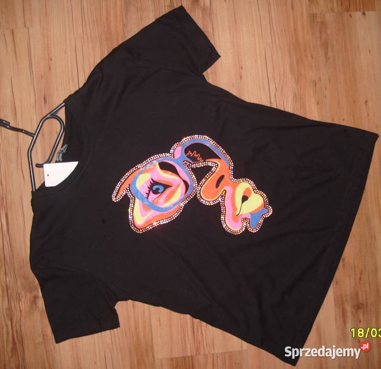 LAMICIMI czarny tshirt z Neonową Twarzą w Inny wzór Rawicz