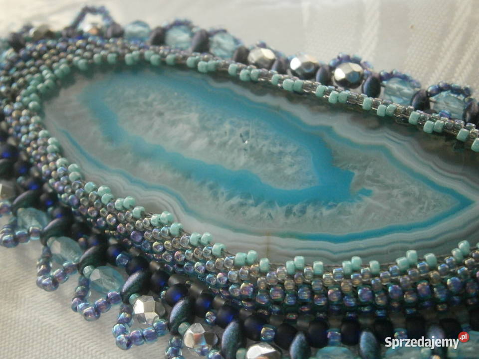 Długi wisior agat niebieski beading Częstochowa