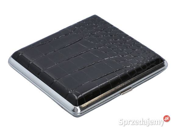 Czarna Metalowa Papierośnica Pokryta Ekoskórą na Pozostałe Ostrowy nad Okszą