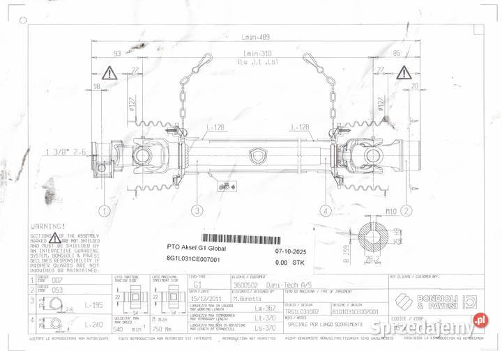 Wałek WOM PTO Bondioli Pavesi Global G1 Lz 310mm kujawsko-pomorskie Chmielniki