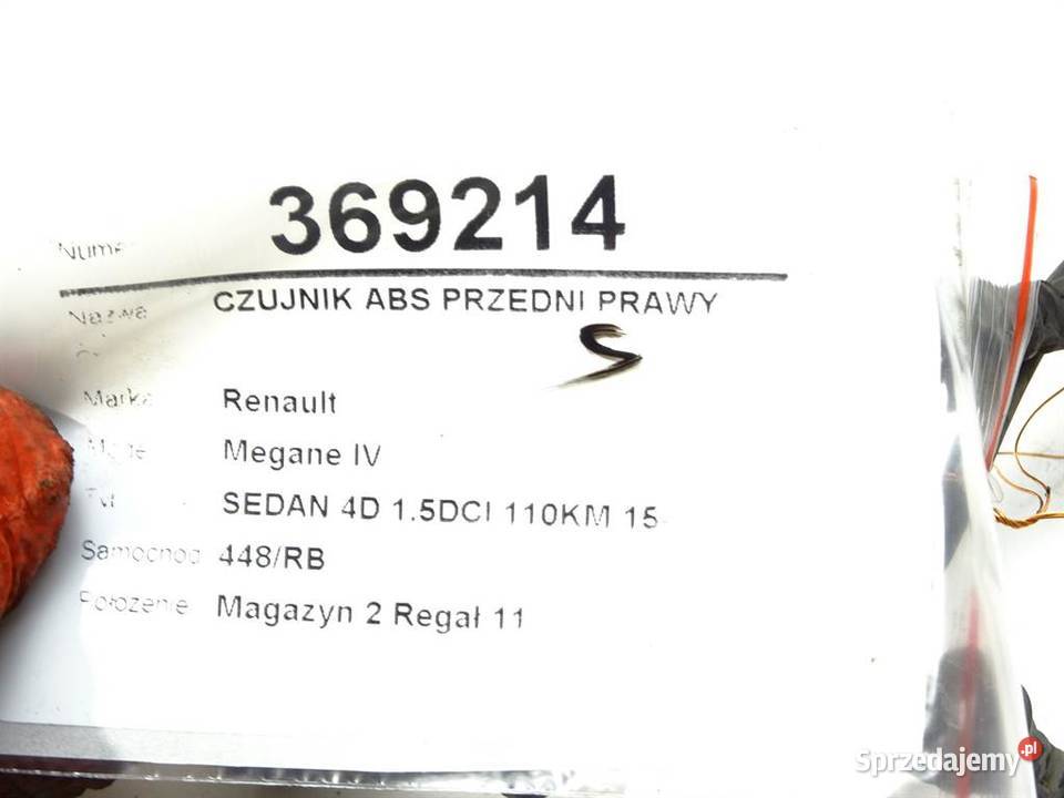 CZUJNIK ABS PRZEDNI PRAWY RENAULT MEGANE IV