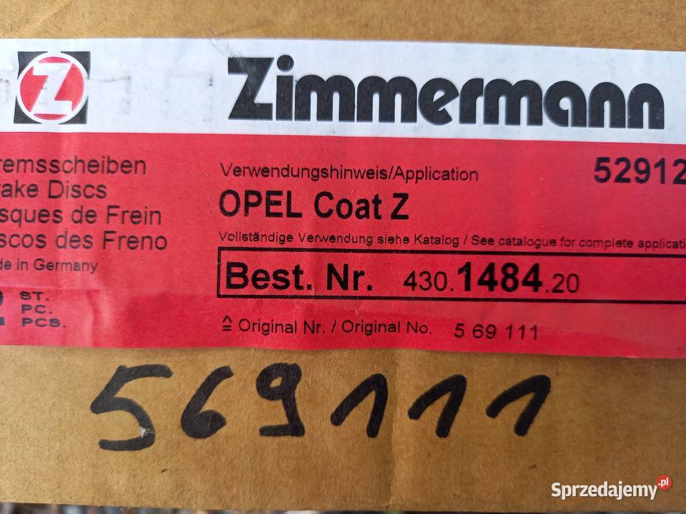 569076 Zimmermann TARCZE TYŁ OPEL ASTRA GH tarcze Kraków