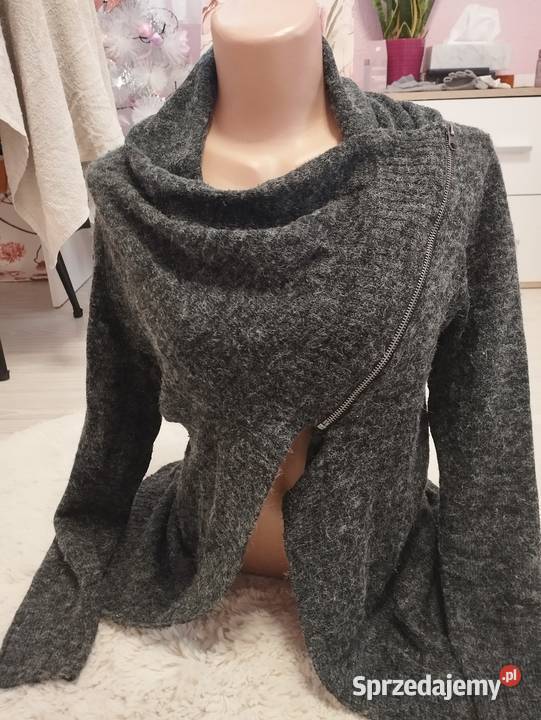 Ciemnoszary Kardigan ONLY Asymetryczny Zamek sprzedam