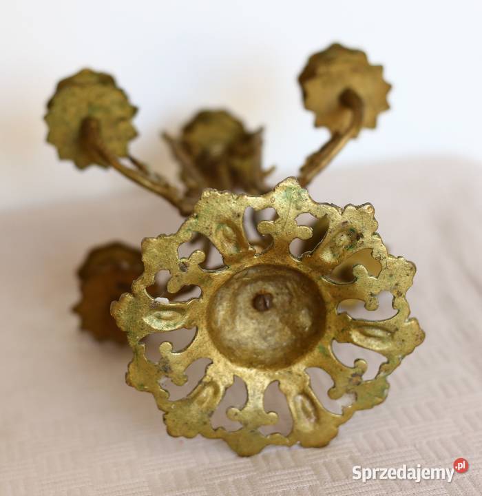 Mosiężny ozdobny świecznik 5 ramienny kandelabr Gdańsk