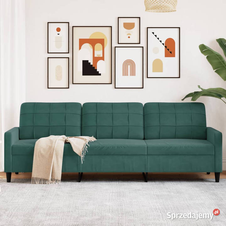 Sofa 3osobowa ciemnozielony 210 obita aksamitem Warszawa sprzedam