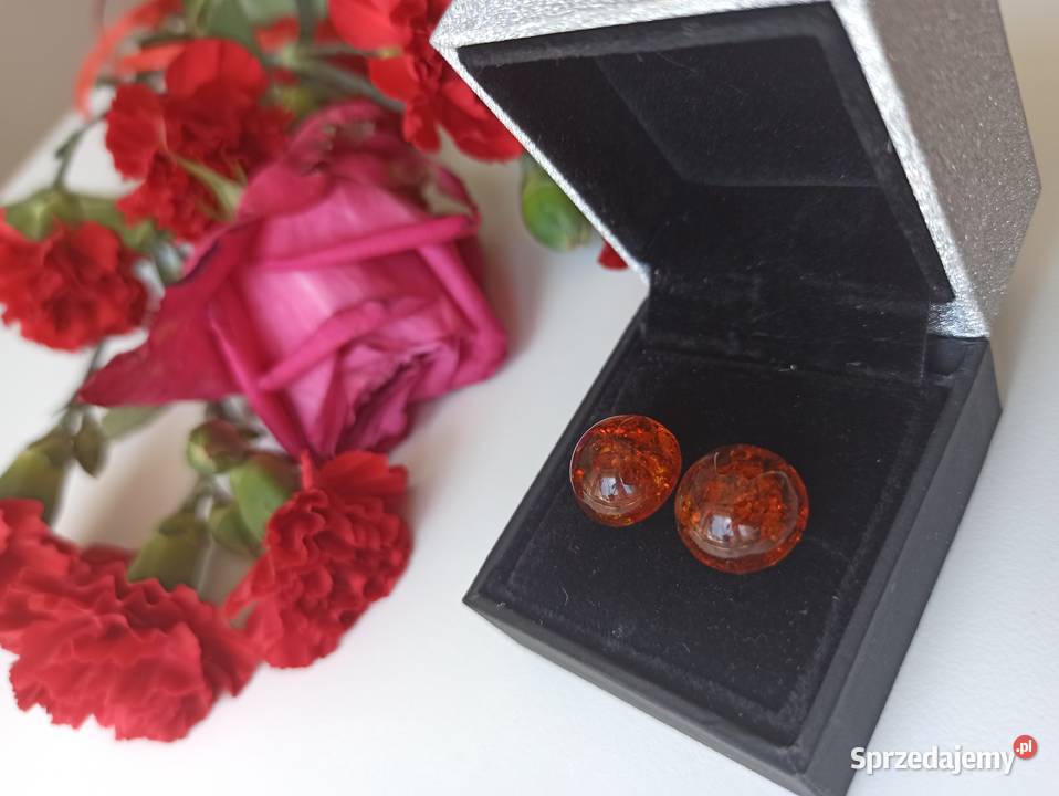 Kolczyki bursztyn naturalny okrągłe srebro 925 Warszawa
