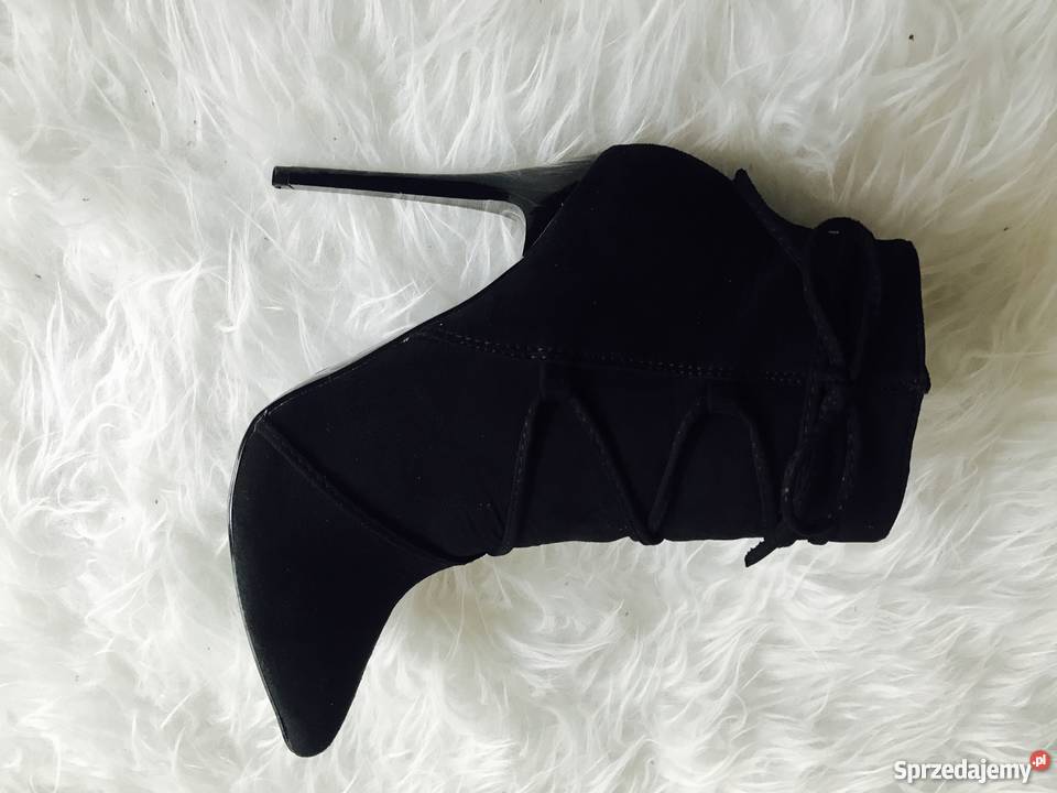 Zamszowe czarne botki na szpilce 37 wielkopolskie Poznań sprzedam