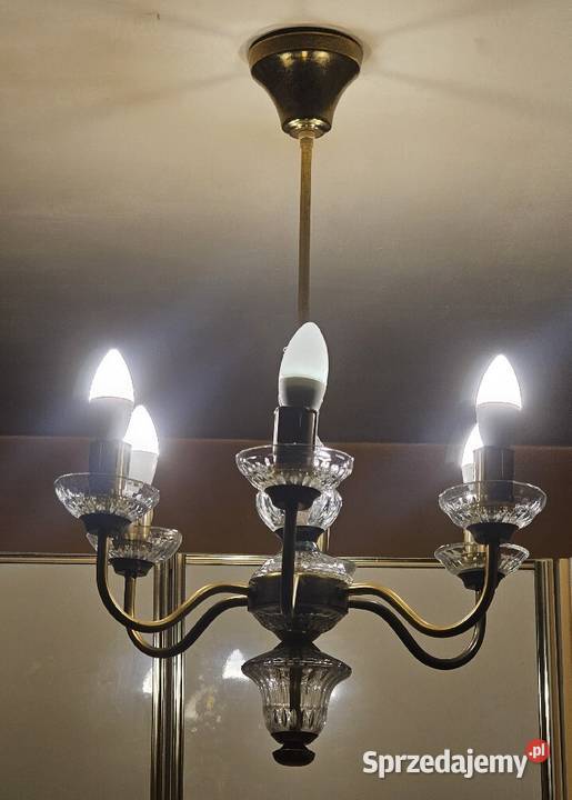 Żyrandol średni mosiężny kryształowy 6 ramienny śląskie Katowice