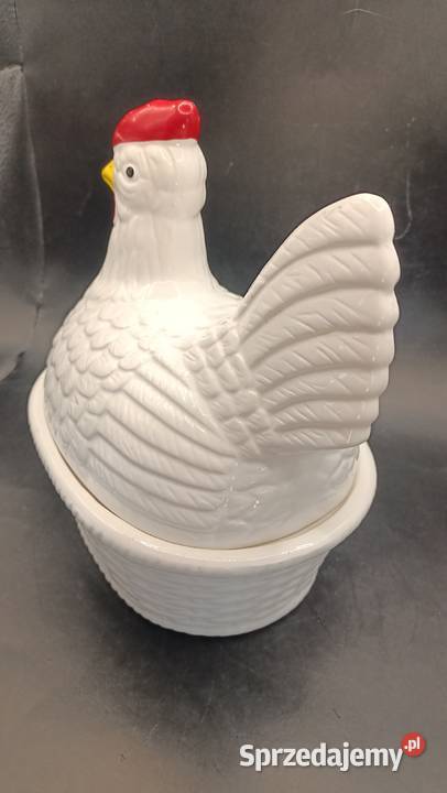 Figurka ceramiczna ptak kura kwoka pojemnik Zamość