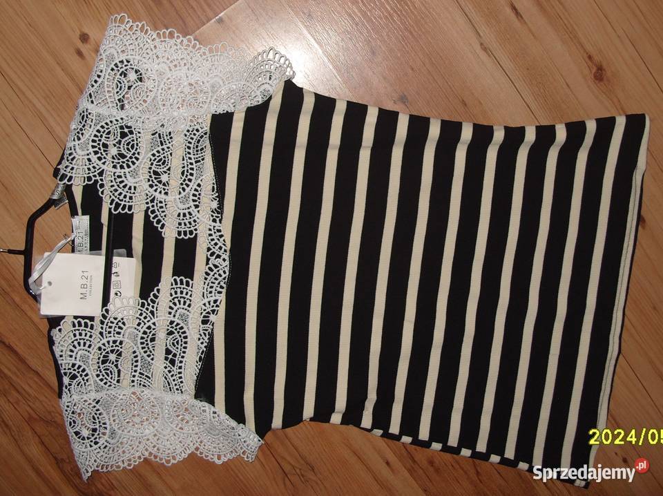 NOWY Topik Bluzka w czarno beżowe paseczki czarny sprzedam
