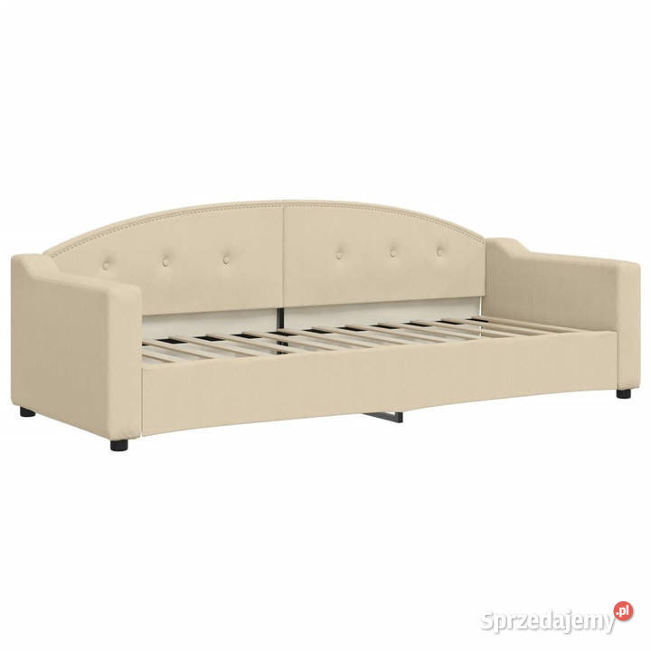 Sofa z materacem do spania kremowa tkanina Łóżka