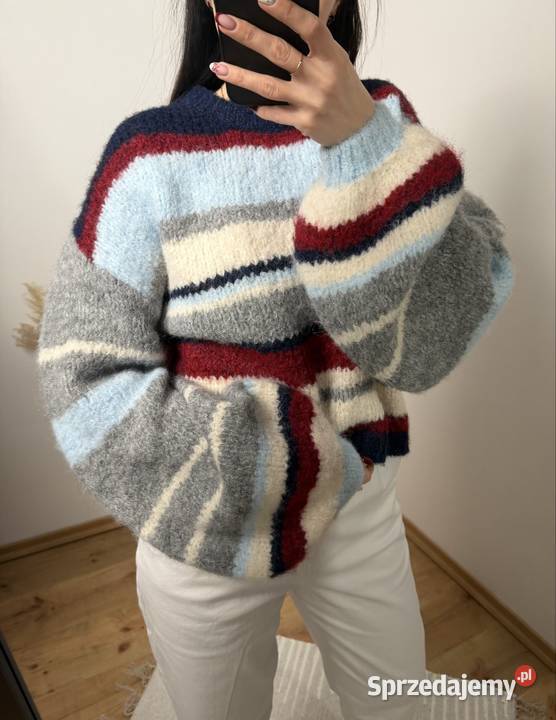 Miękki puszysty sweter w paski oversize rozmiar Ostrzeszów