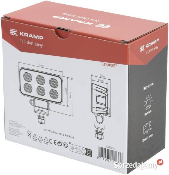 Lampa robocza LED prostokątna 60W 4630lm 1224V Pozostałe Kamionna