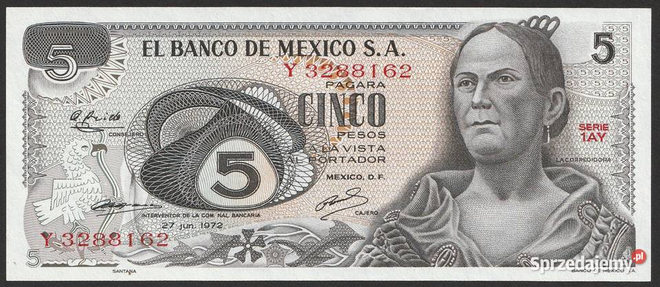 MEKSYK 5 PESOS 1972 UNC Łódź sprzedam