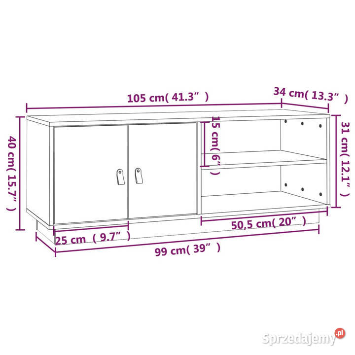 Szafka pod TV miodowy brąz 105x34x40 lite drewno Warszawa