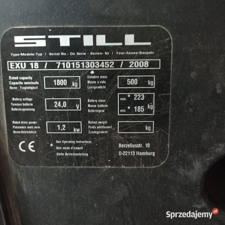 Wózek paletowy elektryczny Still EXU18 Ińsko