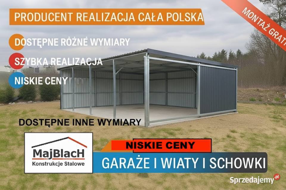 GRAFITOWY CARPORT Wiata na pojazdy ZADASZENIE 269zł/m2 Sprzedaż Starachowice
