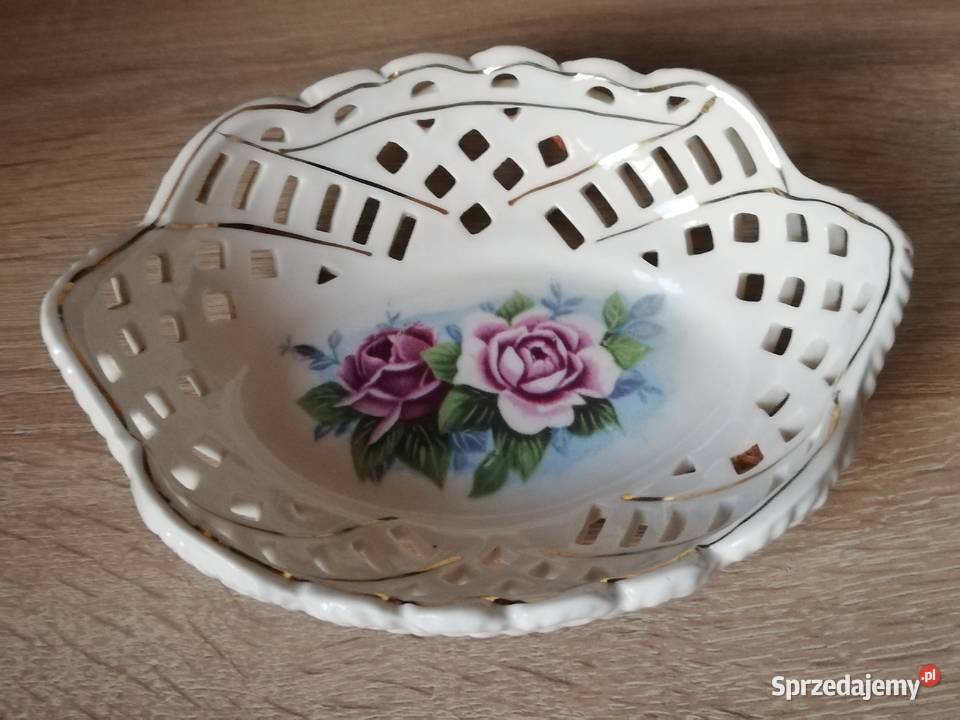 Koszyczek paterka ażurowa w róże Porcelana i szkło Gorlice