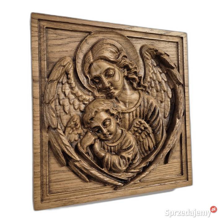 Płaskorzeźba z drewna Anioły ochrona i spokój