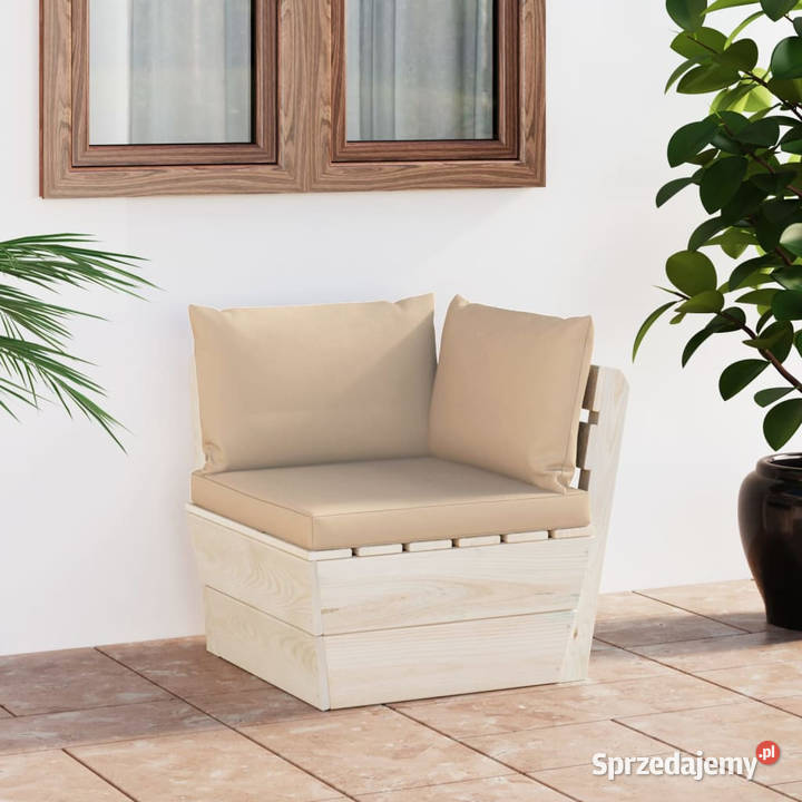 Ogrodowa sofa narożna z palet z poduszkami Warszawa