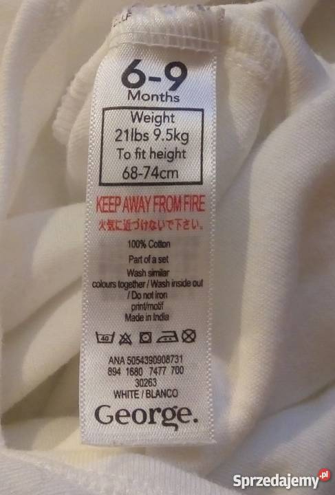 Body krótki rękaw Białe 6874 69 miesięcy George sprzedam