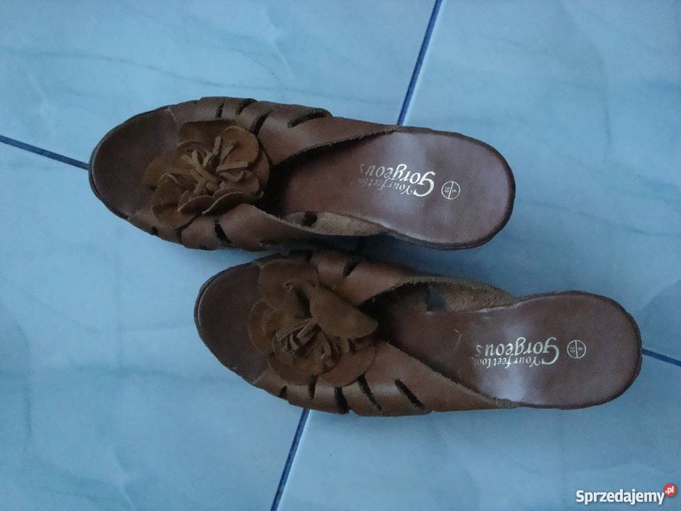Sandały na koturnie brązowy/beżowy mazowieckie Ostrołęka