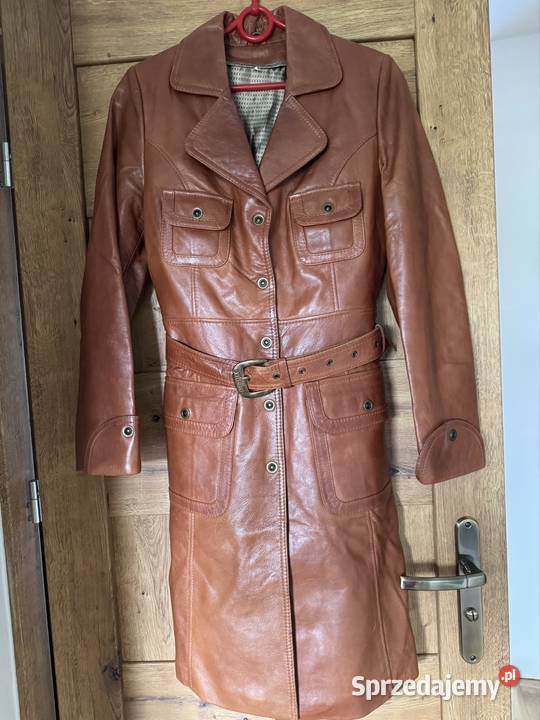 Płaszcz skóra naturalna XS camel brąz vintage z Trencz śląskie
