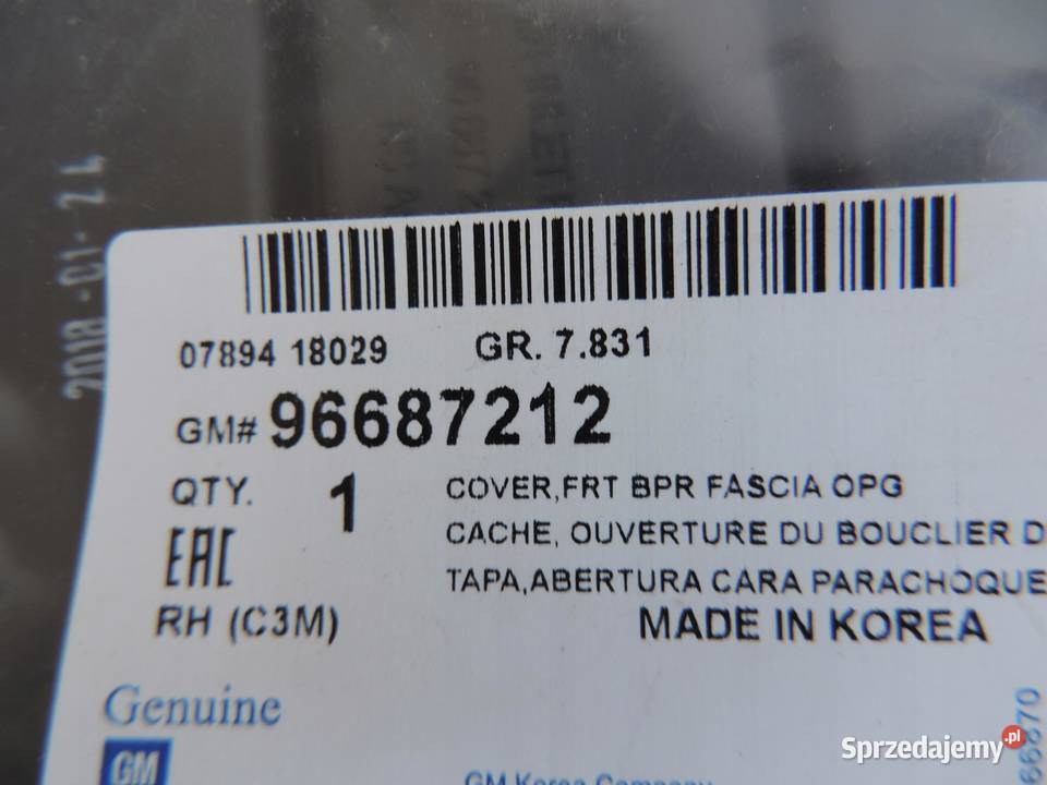 CHEVROLET SPARK M300 PRAWA KRATKA ZDERZAKA NOWA sprzedam