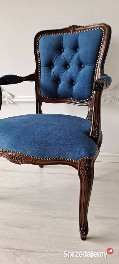 Stylowy pikowany granatowy fotel Ludwik 63cm Szczecin