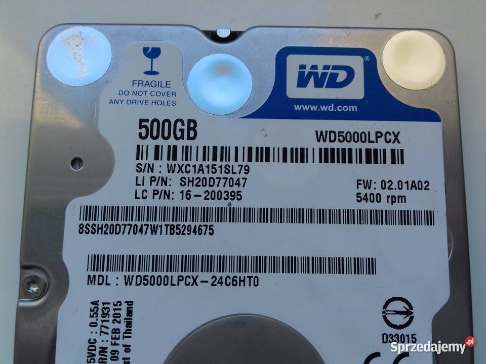 Dysk HDD 500GB WD5000LPCX 5400rpm niesprawny z Cache 16 Bydgoszcz
