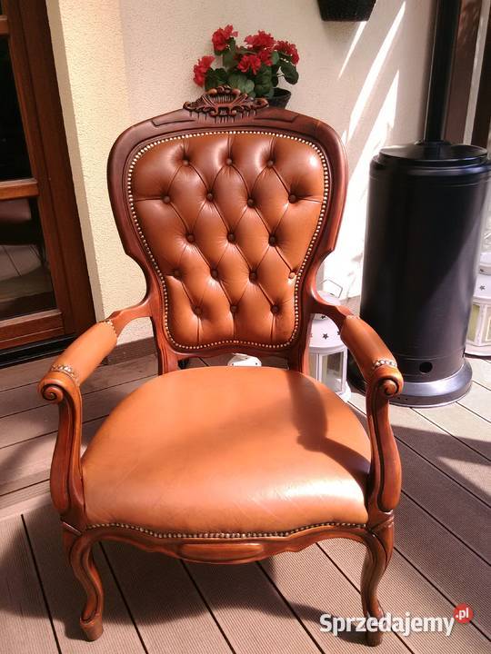 Fotel Krzesło Rzeźbione Skóra Antyk Antyki łódzkie Kluki