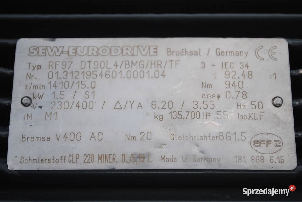 Motoreduktor kołnierzowy 15kw 15obrmin z sprzedam