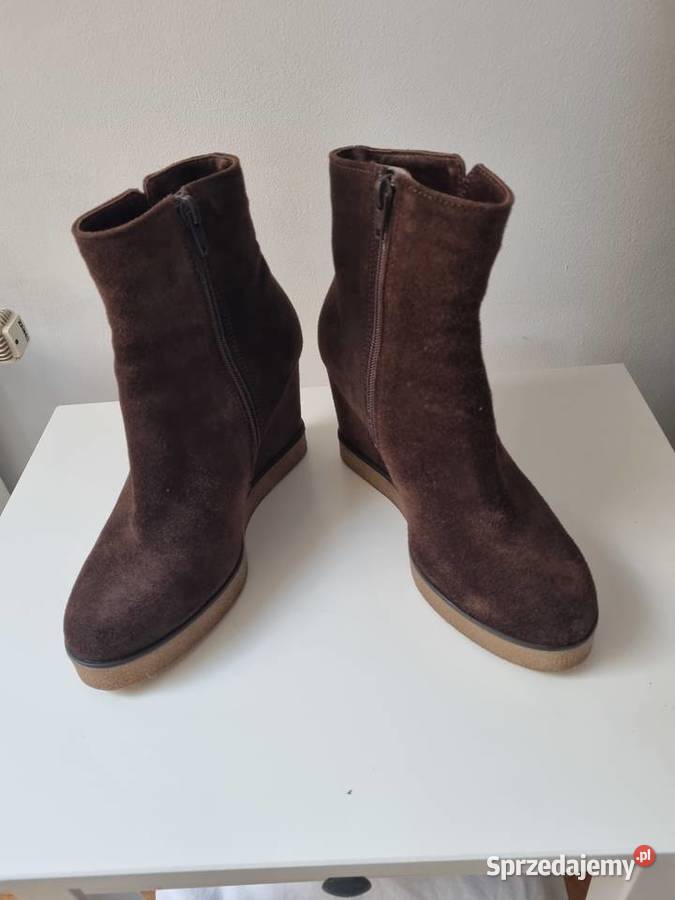 Botki zamsz naturalny na koturnie rozmiar 36 skóra Kozaki lubelskie Lublin