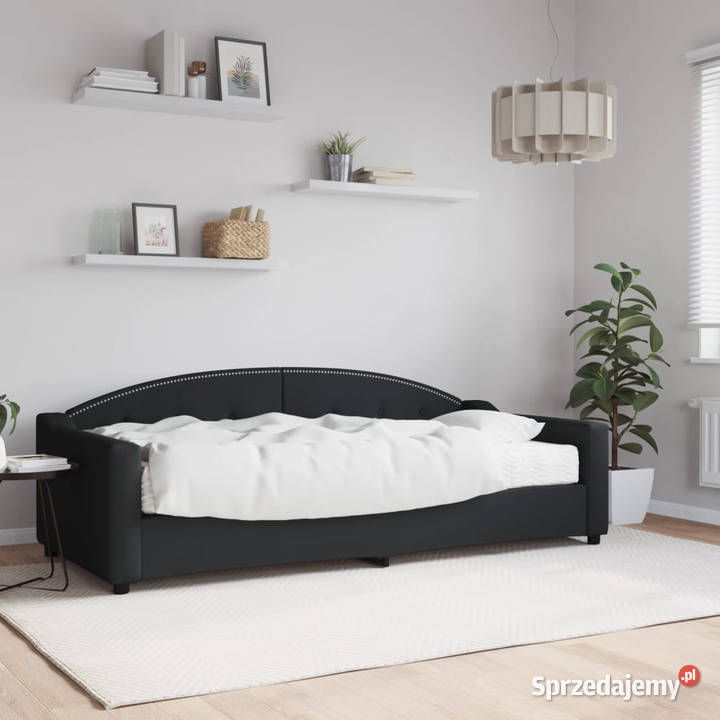 Sofa z materacem do spania czarna tkanina 90x200 Łóżka i materace Warszawa