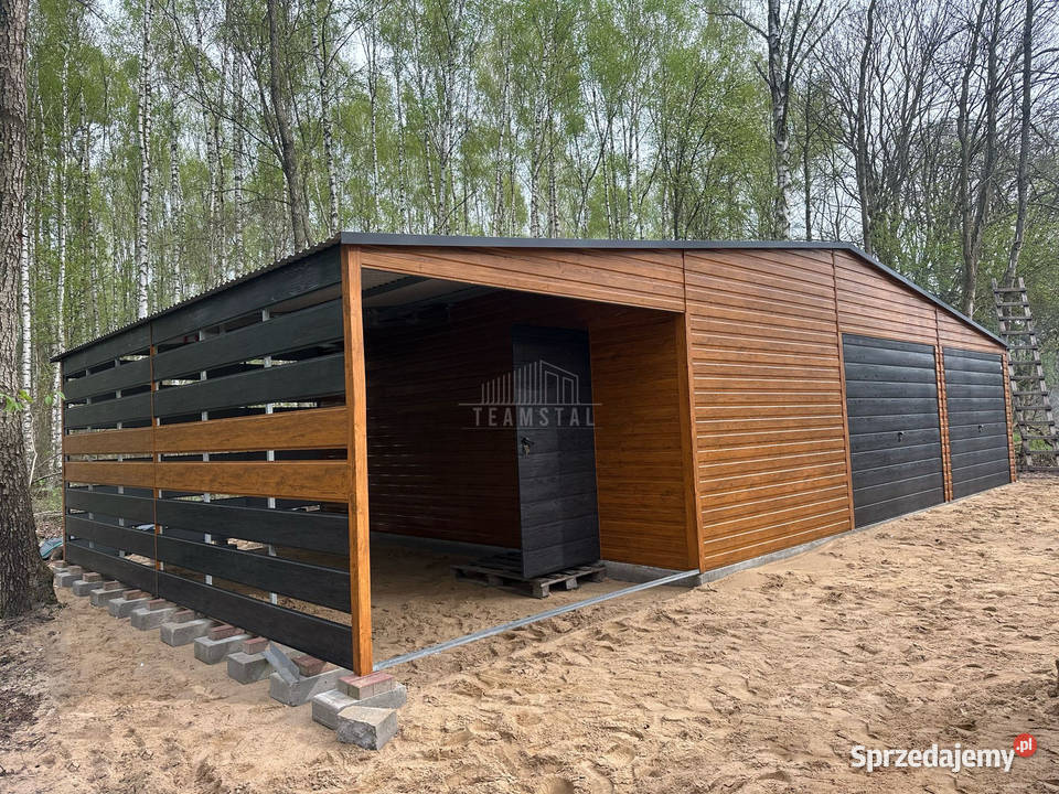 Garaż blaszany 105x6m wiata 45m 2x brama uchylna Jarocin