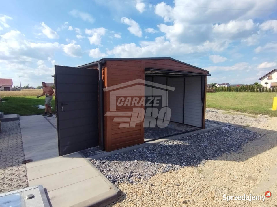 Garaż blaszany 4x6 Brama drzwi rynny dwuspadowy Niepołomice