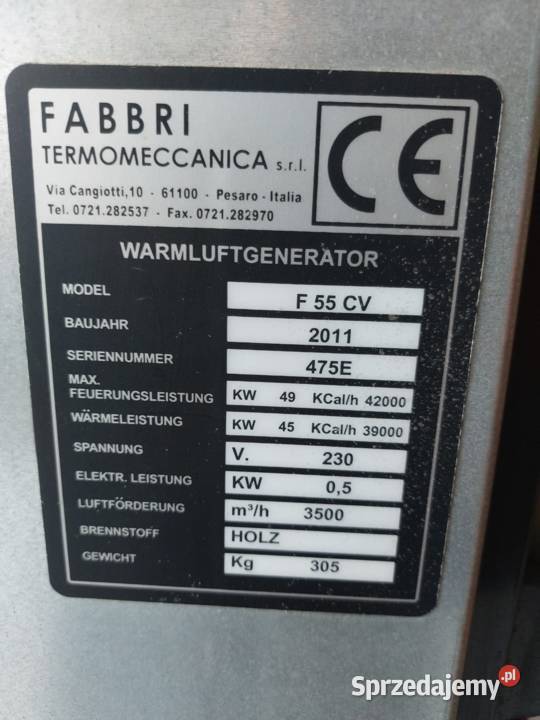 Piec nadmuchowy nagrzewnica powietrza FABBRI F Nagrzewnice Gorlice