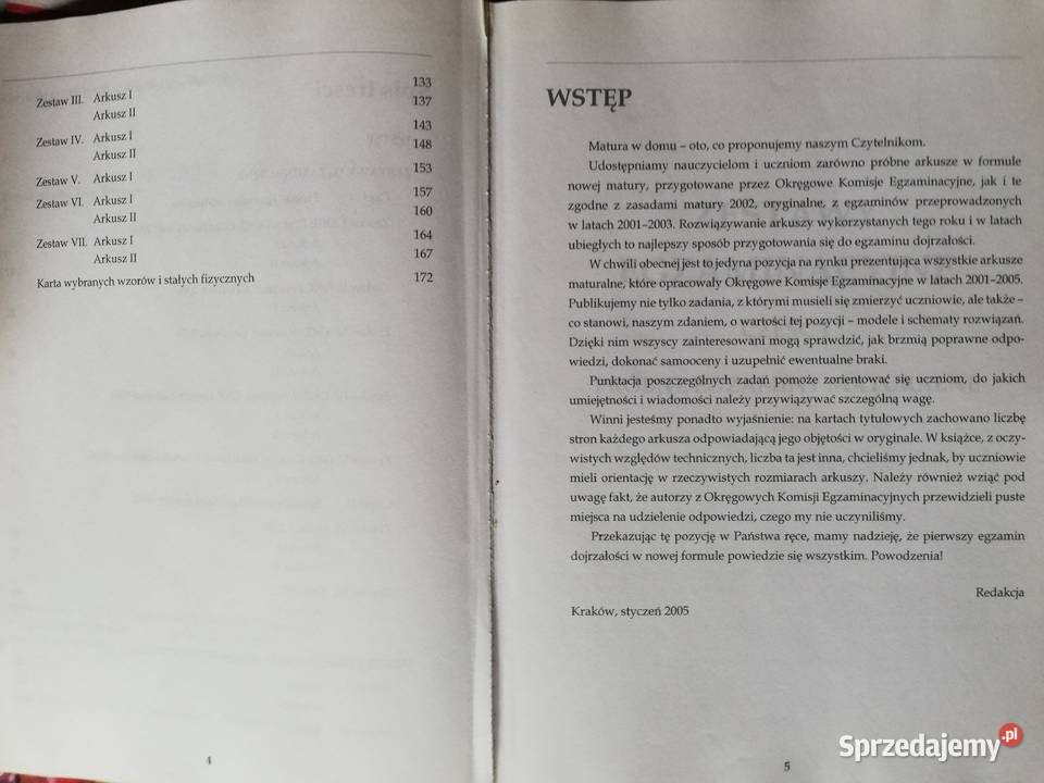 Arkusze egzaminactjne fizyka Matura 2005 i 2009 Podręczniki Kraków