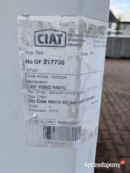 Agregat wody lodowej chiller CIAT LXH 1850Z 365 mazowieckie Wałsnów