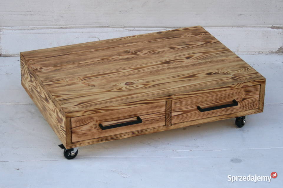 Stolik kawowy LOFT z szufladami na kółkach lite Mielec