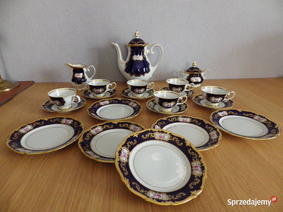 Serwis kawowy deserowy do herbaty kobaltowozłoty Łódź