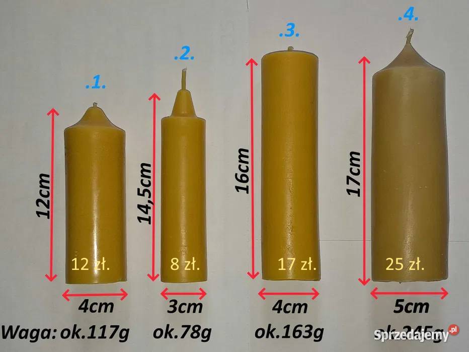 Świeczki woskowe naturalne różne rodzaje mazowieckie Kałuszyn