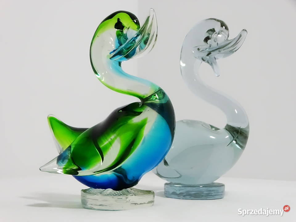 Dwie szklane figurki kaczek jedna wielobarwna Biłgoraj sprzedam
