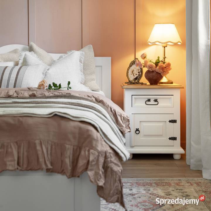 Drewniana szafka nocna biała retro COM15 małopolskie