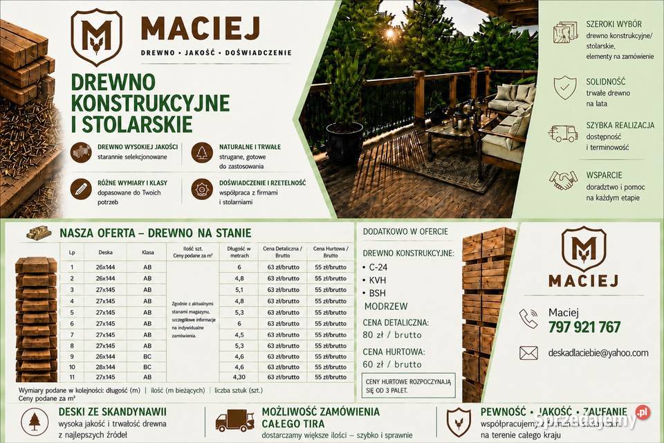 Drewno konstrukcyjne i stolarskie Zduńska Wola