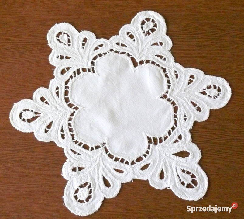 Obrus ręczny haft ludowy serweta richelieu Łódź