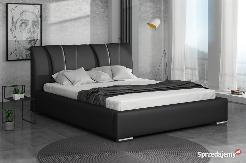 Czarne Eleganckie łóżko Sypialniane 160x200