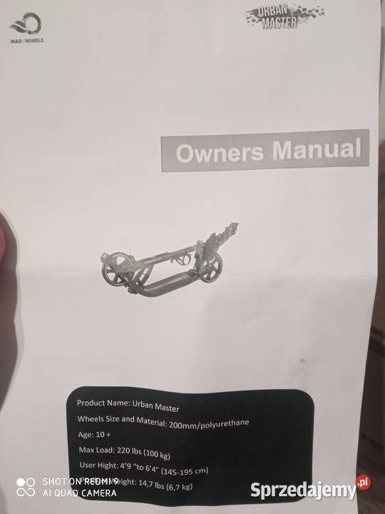 Sprzedam hulajnogę Urban Master Tuchola sprzedam