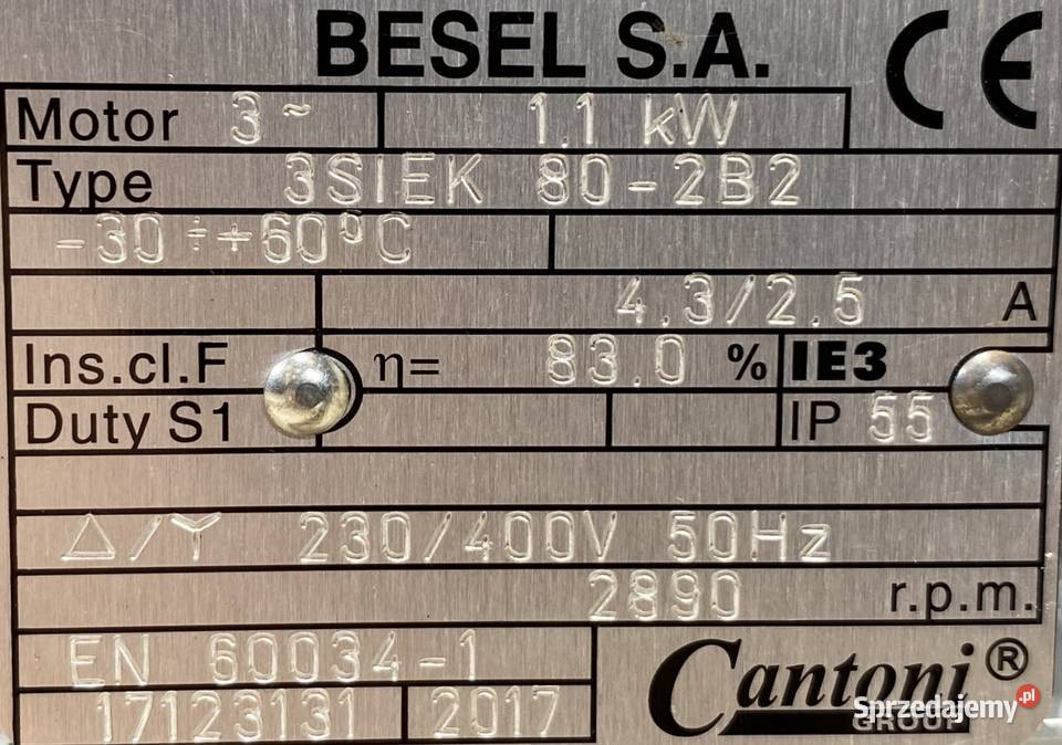 silnik elektryczny 11kW 2890obr 3fazowy OBCE Pigża